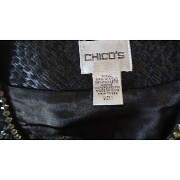 Chicos 1 Women’s Evening Jacket Open Black Velvet Flocked Rhinestone Beaded L/XL - Picture 4 of 8